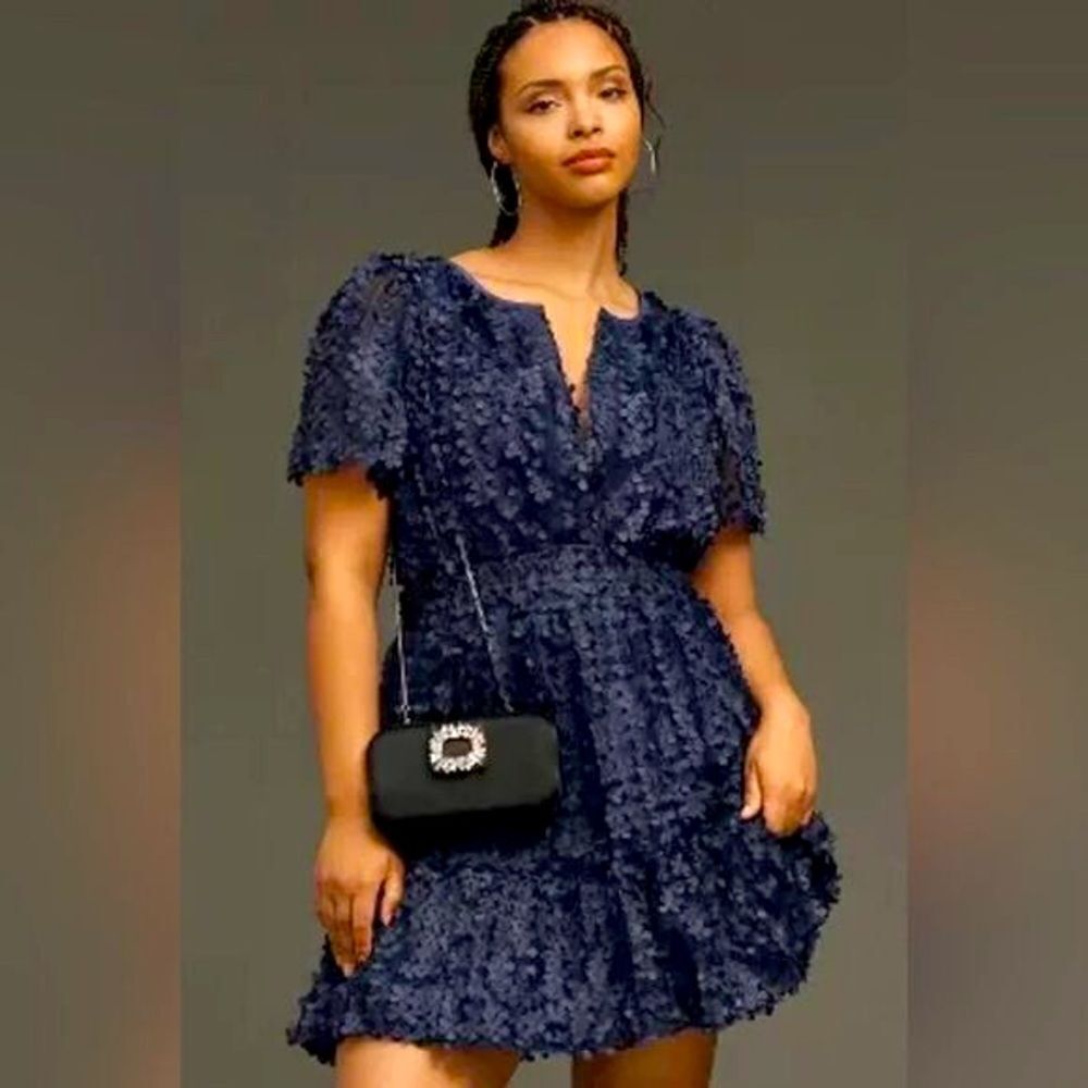 Anthropologie Floral Appliqué Somerset Mini Dress NWT